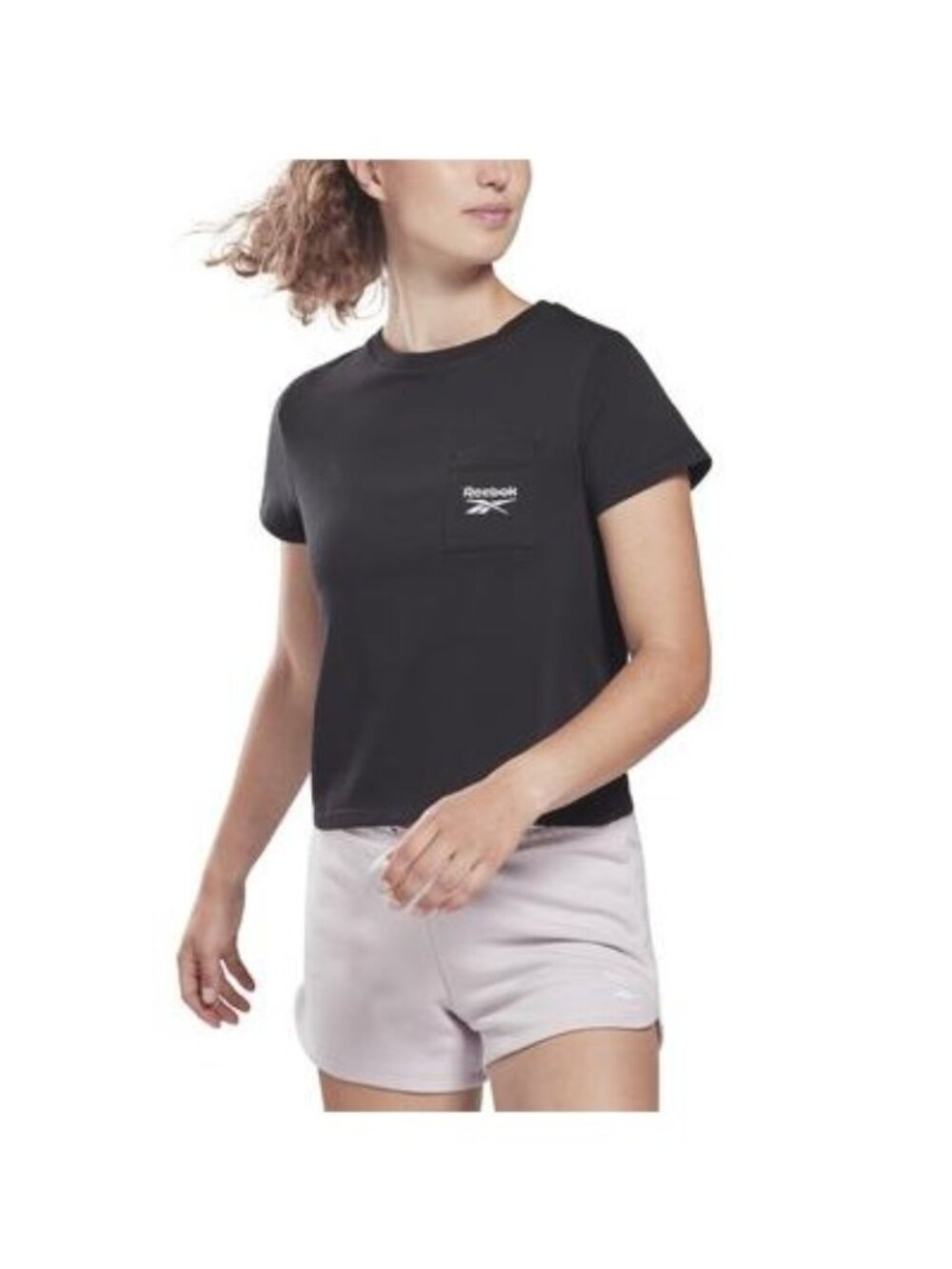 Reebok Womens Small Logo Pocket Basic T-Shirt Graphic Tee Black Size XS NWT